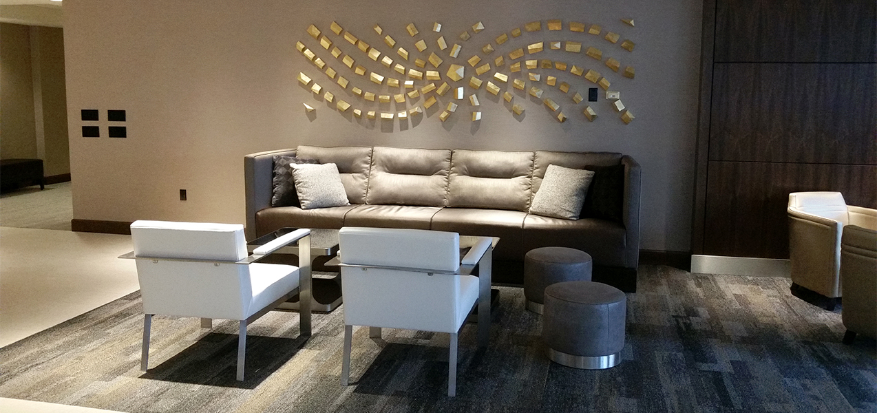 Sitting area inside the AC Hotel in Chicago, IL, remodeled as a Tri-North Builders construction project.