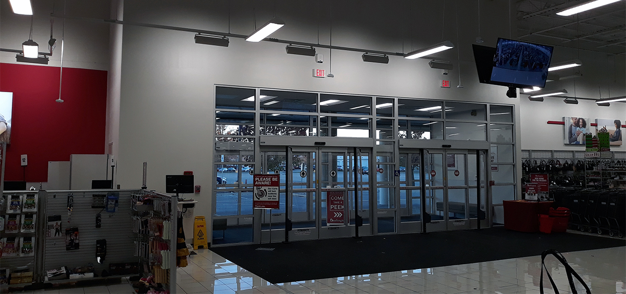 Sliding glass doors welcome shoppers to a Burlington store built by Tri-North.