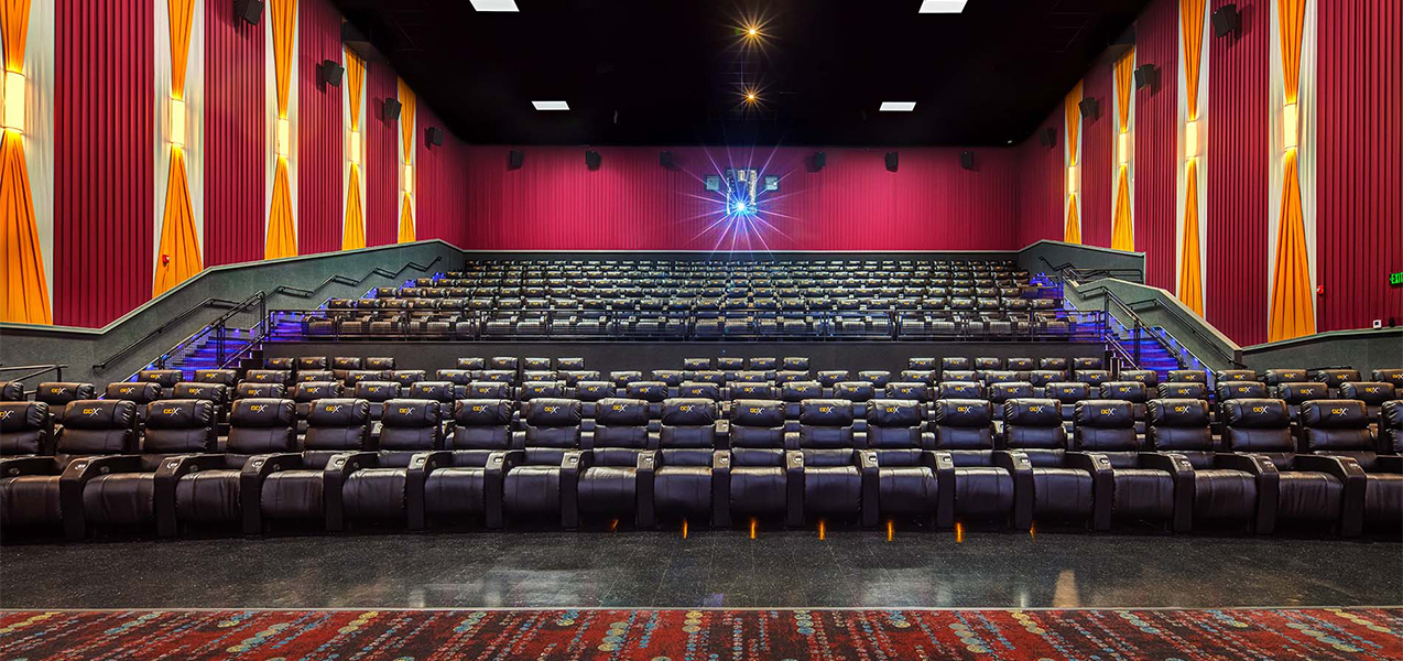 Tri-North Builders remodeled movie theater stadium seating at GQT Riverview movie complex in Florida.