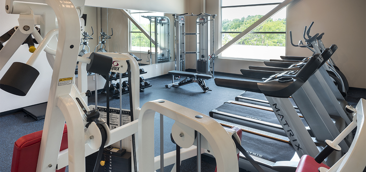 Tri-North Builders remodeled fitness center with treadmills and equipment at the Galaxie condominiums.