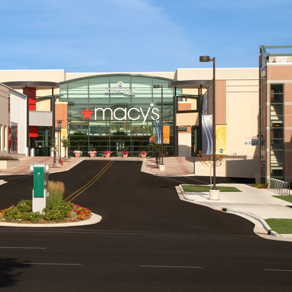 Entrance to the Hilldale mall complex showing the Macy's store in Madison, WI.