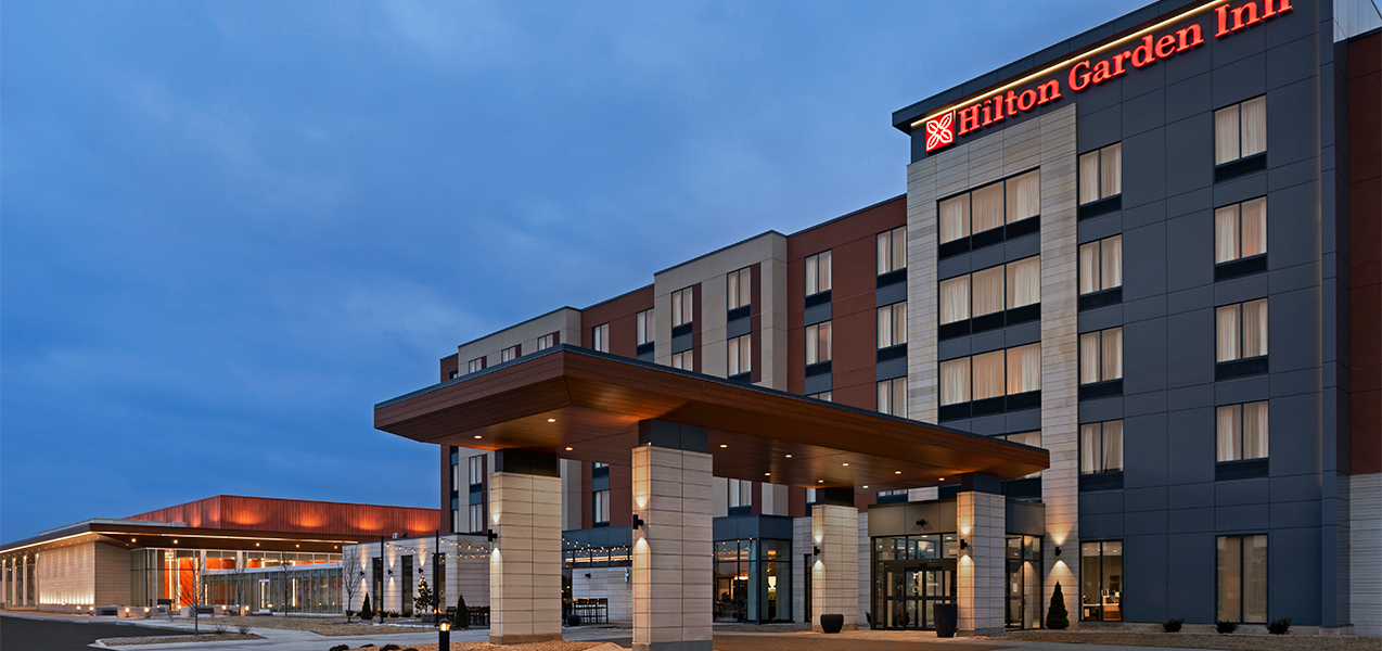Front of the building at the Tri-North Builders project at the Hilton Garden Inn and Conference Center in Brookfield, WI.