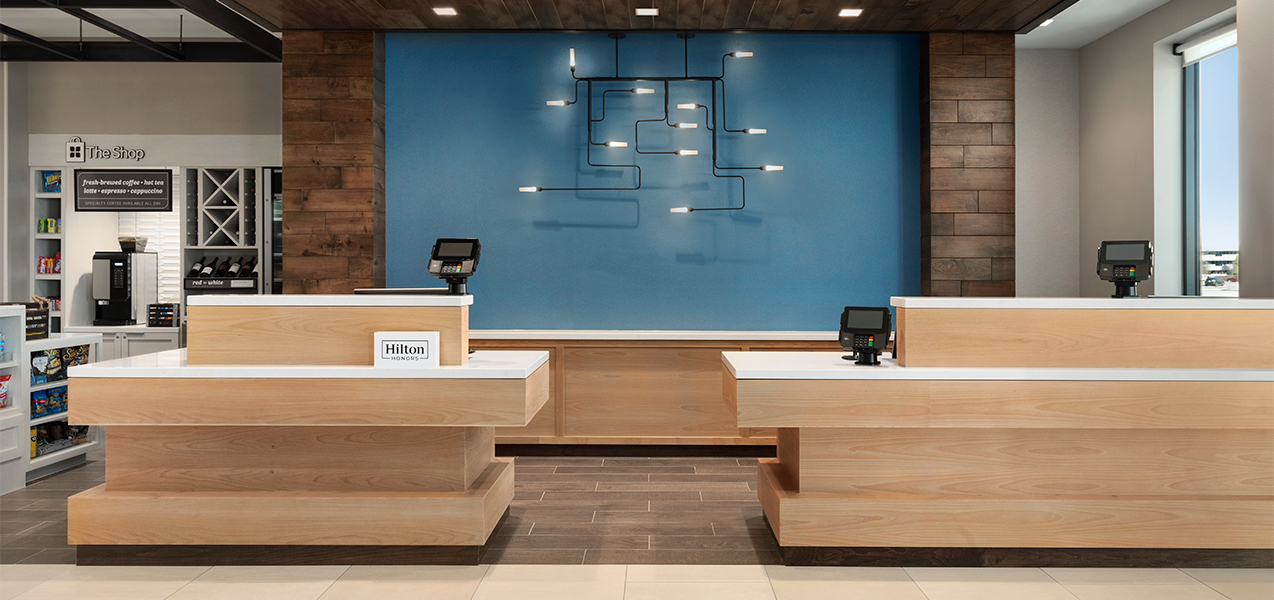 Front desk at the Hilton Gardn Inn in Brookfield, WI, near Milwaukee which is a Tri-North Builders project.