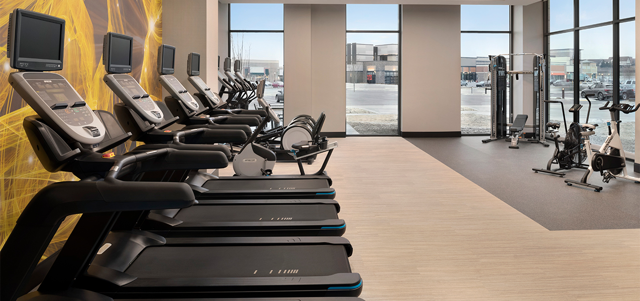 Tri-North Builders remodeled fitness center with treadmills inside the Hilton Garden Inn located in Brookfield, WI.