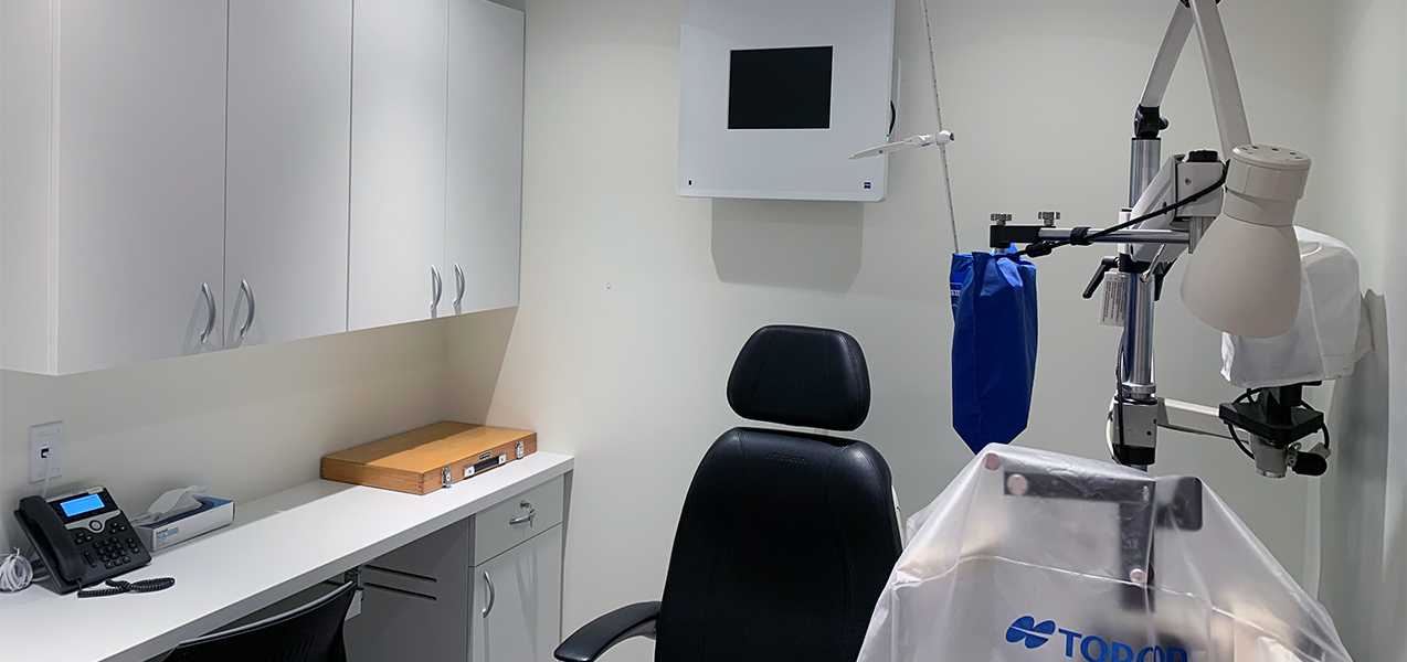 A clinic area with equipment for eye exams in a LensCrafters location, built by Tri-North.