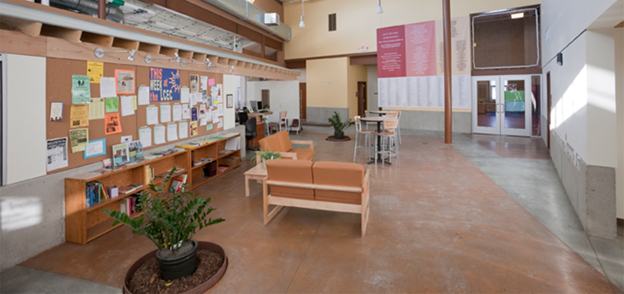 Interior sitting area of the Lussier Community Education Center in Wisconsin.