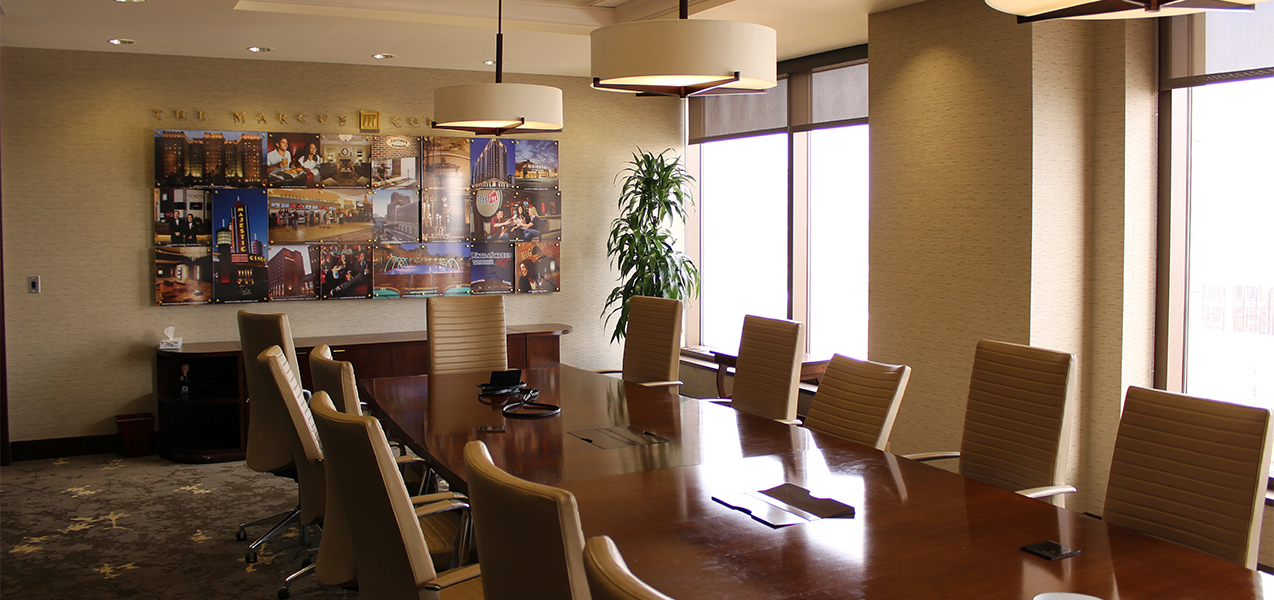 Remodeled conference room by Tri-North Builders in Milwaukee, WI, as the Marcus Corporate HQ building.