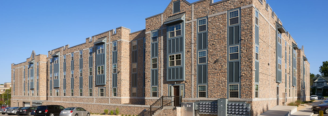 Full building for Newman Heights student housing in Platteville, WI, which was a Tri-North Builders project.