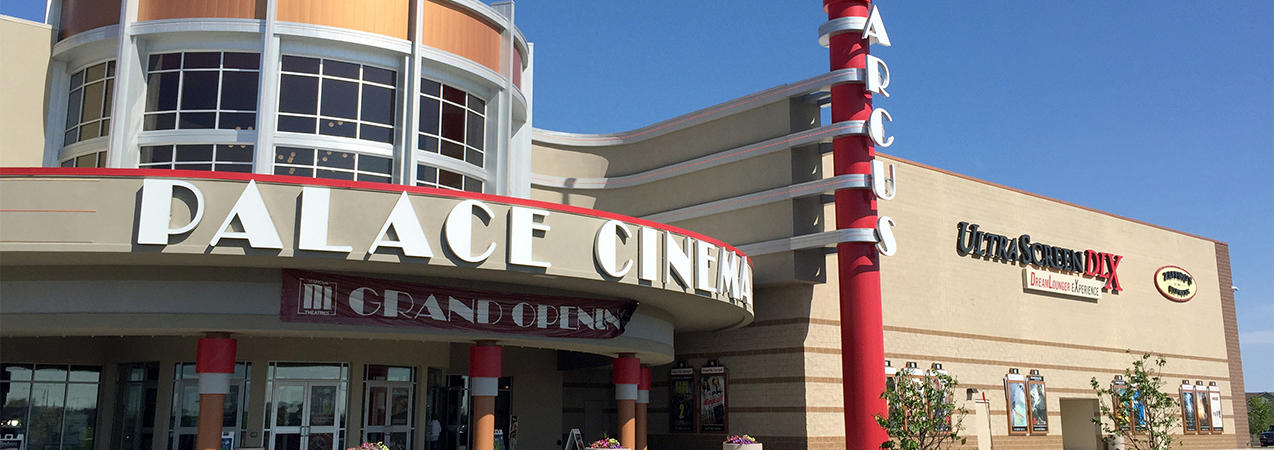 Entire front of building and front entrance of the Palace Cinema theater in Sun Prairie, WI, by Tri-North Builders.