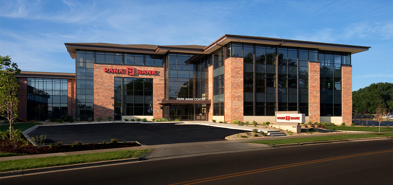 Entire front of building showcasing the Tri-North Builders project for the Park Bank Corporate HQ in Madison, WI.