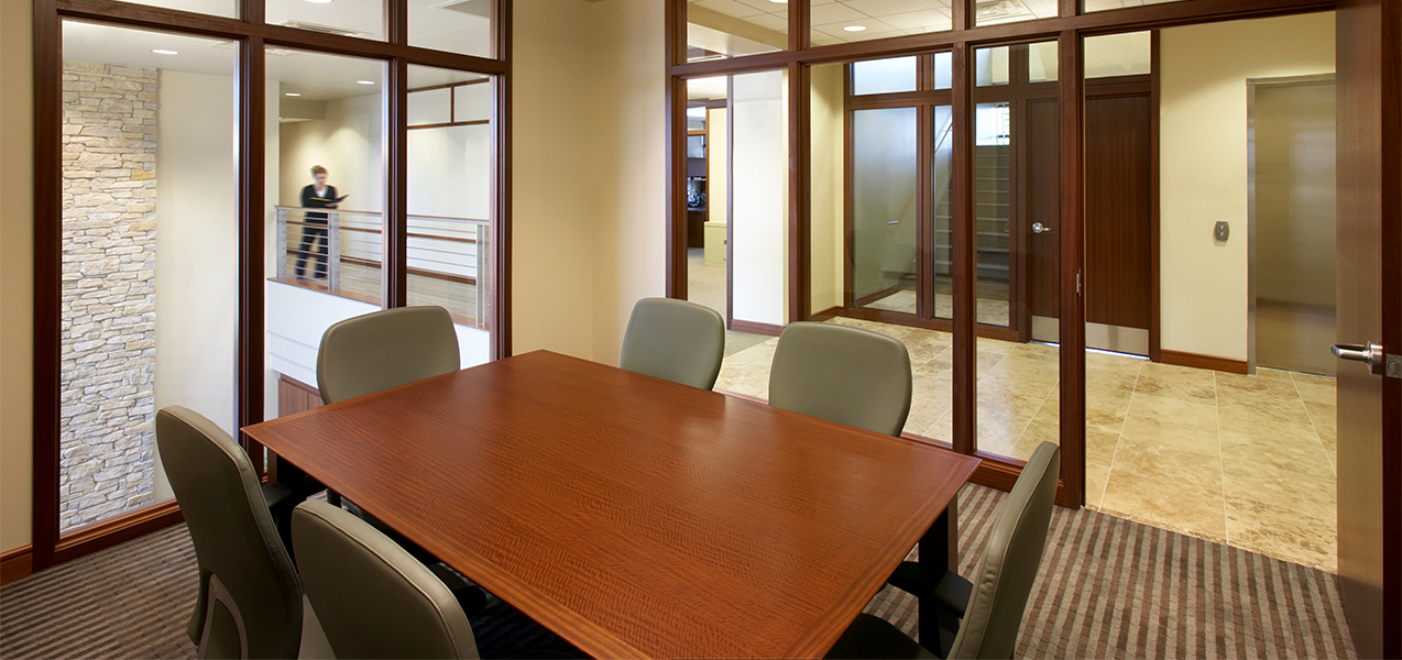 Tri-North Builders remodeled conference room and windows inside the Park Bank Corporate HQ in Wisconsin.