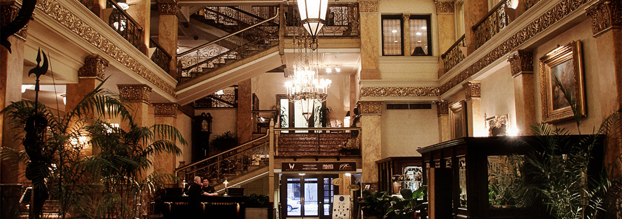 The ornate front entrance and lobby at the downtown Milwaukee Pfister hotel Tri-North Builders construction project.