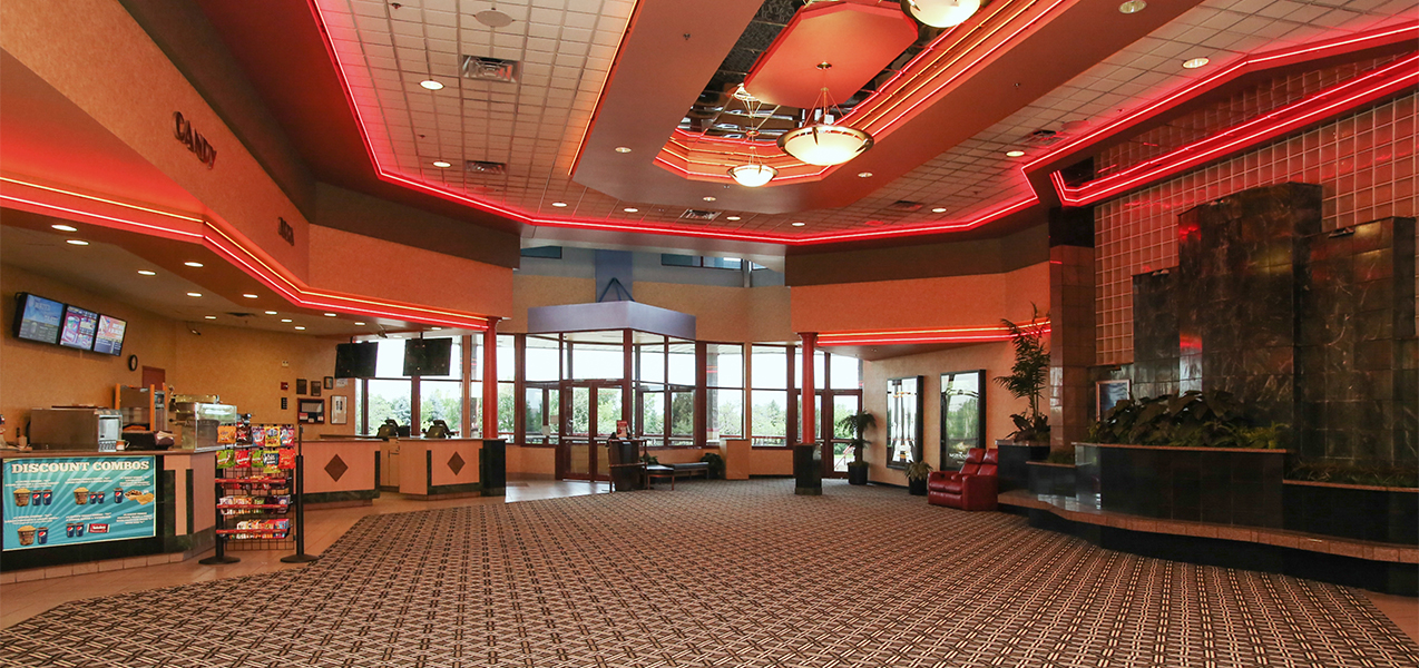 Lobby area of the Rosemont movie theater as remodeled by the Tri-North Builders construction company.