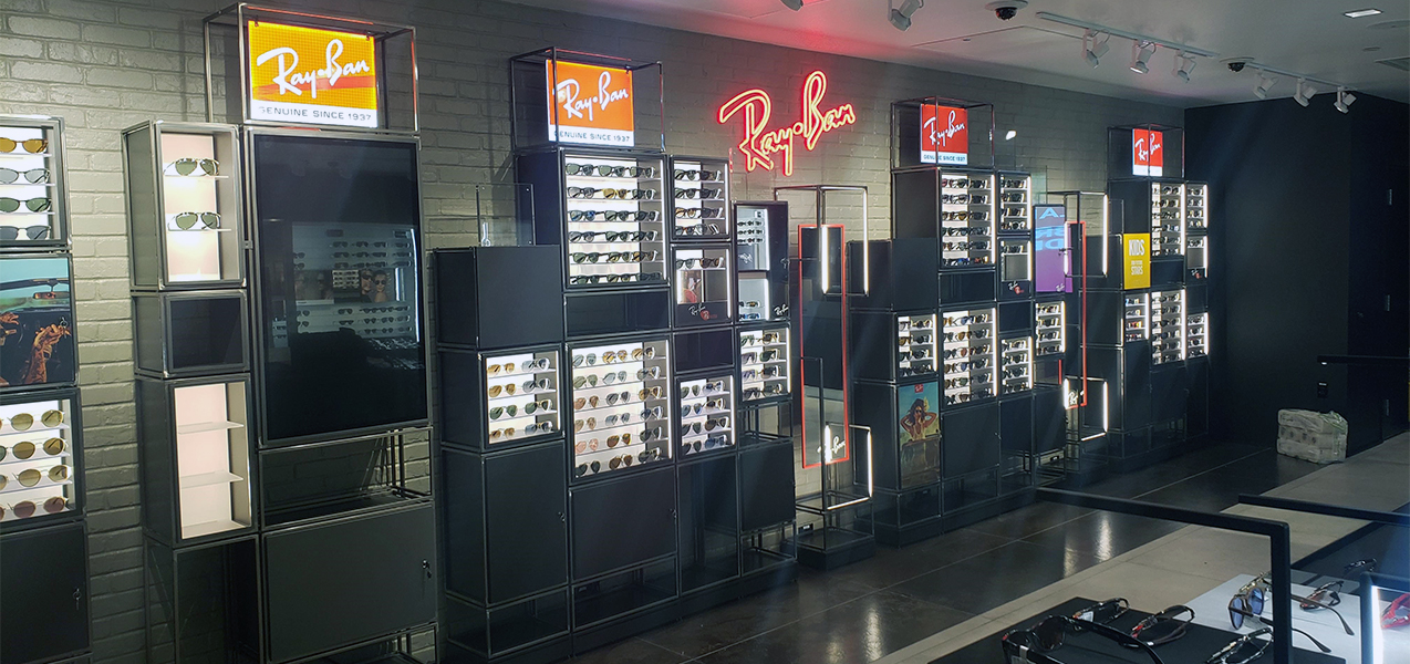 Ray Ban sunglasses are on display at Sunglass Hut, a Tri-North project.