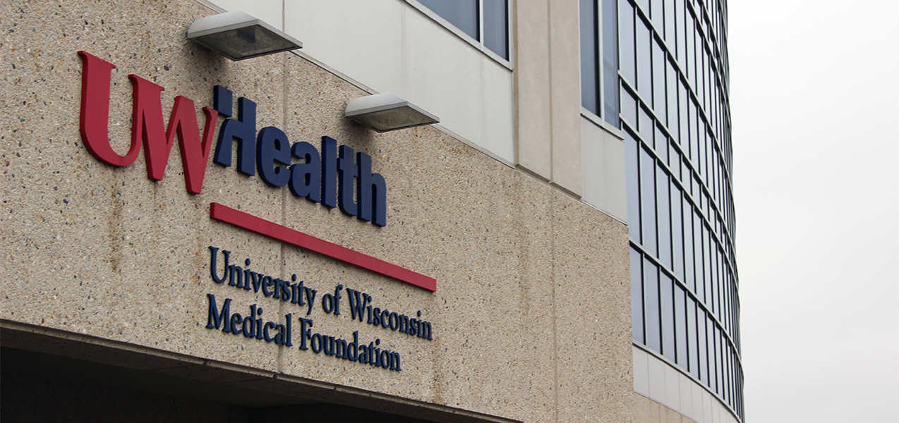 Sign for UW Health in Wisconsin outside of building by Tri-North Builders.