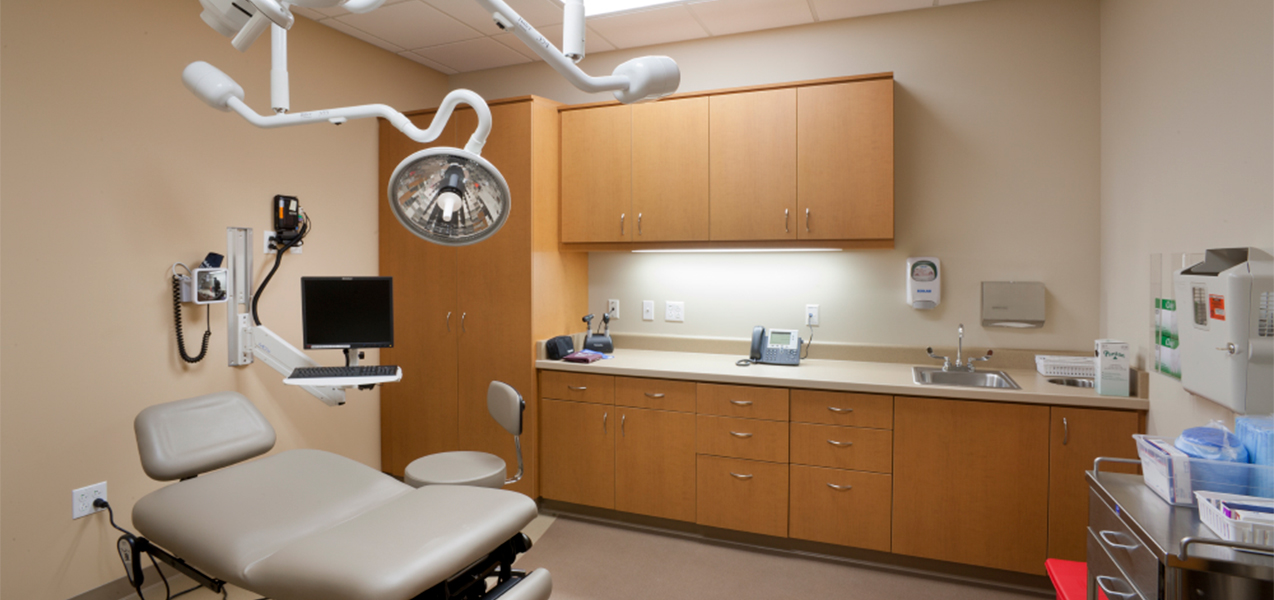 Exam room inside the Unity Point Meriter DeForest, WI, clinic as built by Tri-North Builders.