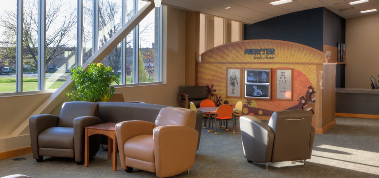 Kids clinic and waiting room area at the Unity Point Meriter Monona medical clinic in Wisconsin.