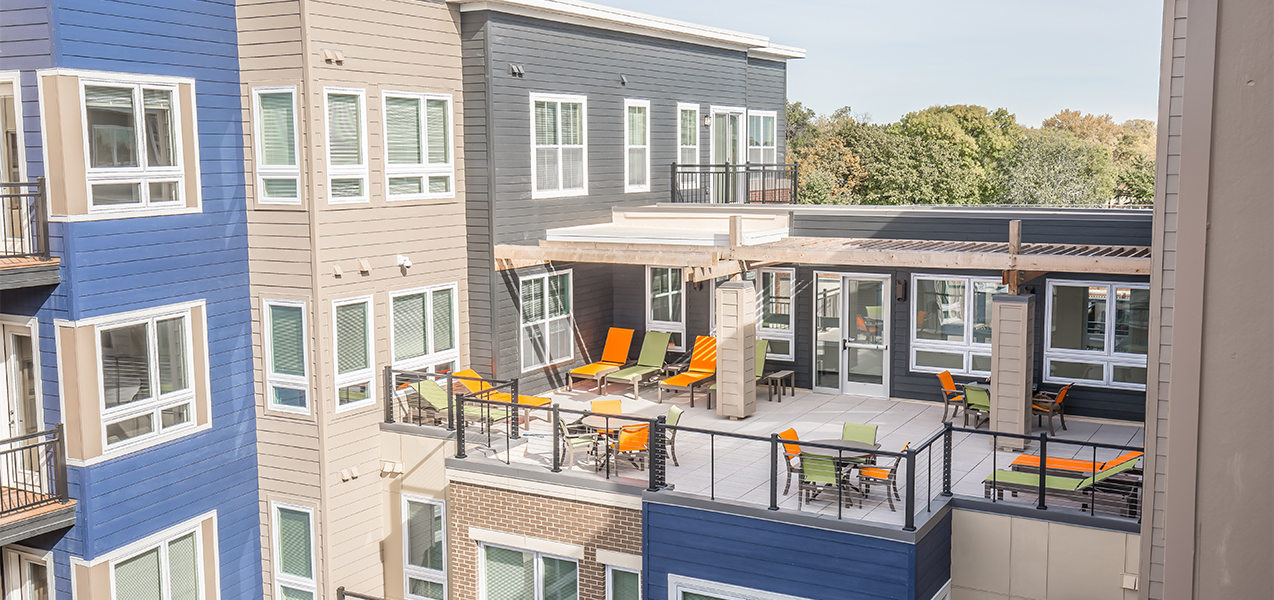 Outdoor area in the Tri-North Builders project at the Veritas Village apartment complex.